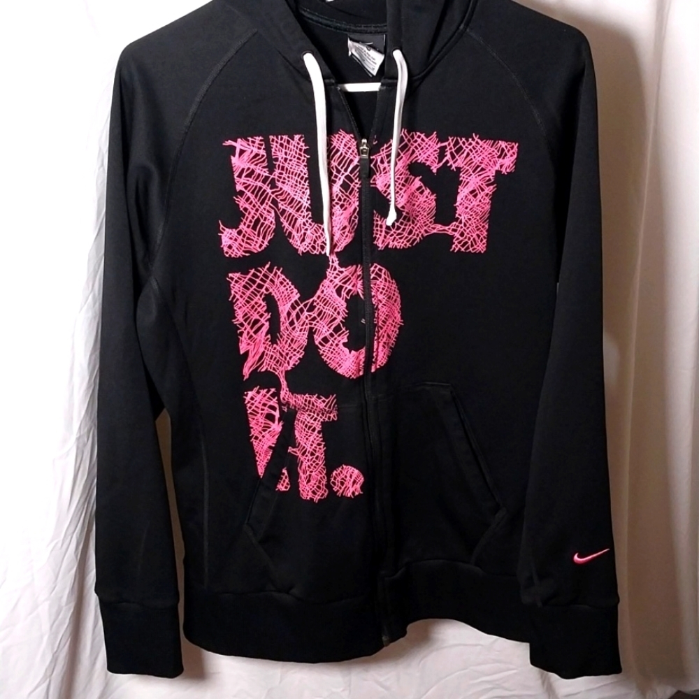 Nike-Just Do It.- Women's Black/Pink Hoodie Size M
